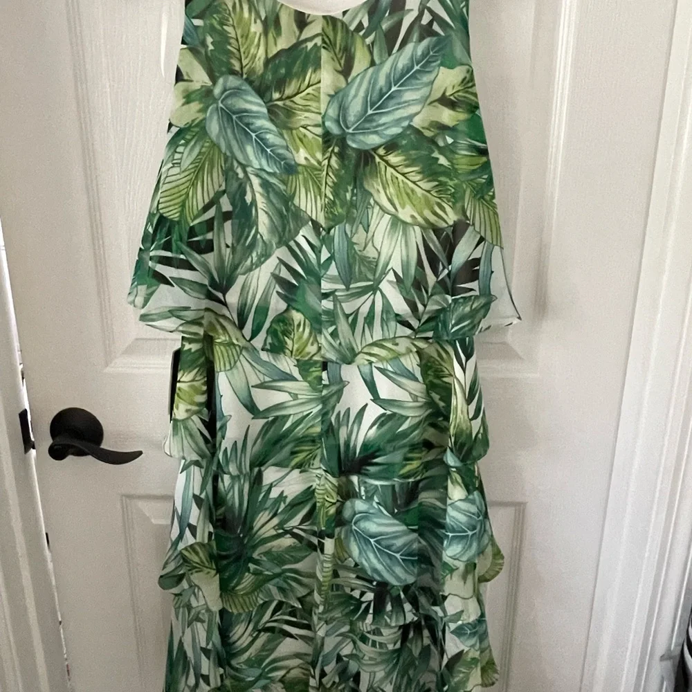 NWT SLNY Palm Print Tiered Dress, Size 10